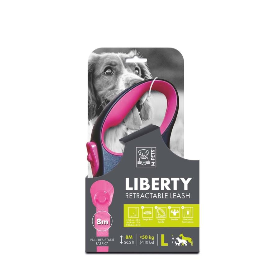 [10842799] M-Pets Liberty Pembe Otomatik Şerit Köpek Gezdirme Tasması 8 Mt L