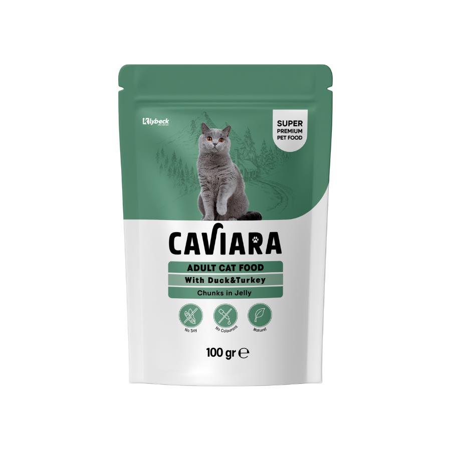 [KL-155] Caviara Pouch Jöle İçinde Et Parçacıklı Ördek ve Hindi Etli Yetişkin Kedi Konservesi