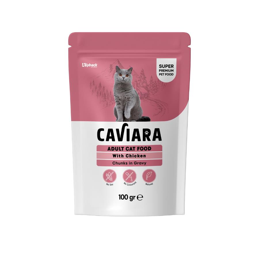 Caviara Pouch Sos İçinde Et Parçacıklı Tavuklu Yetişkin Kedi Konservesi