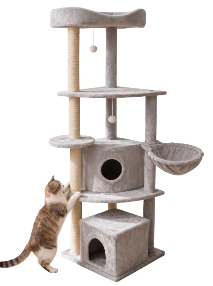[506-6272] Tommy Çok Katlı Lüks Gri Kedi Tırmalama Evi 50x50x158