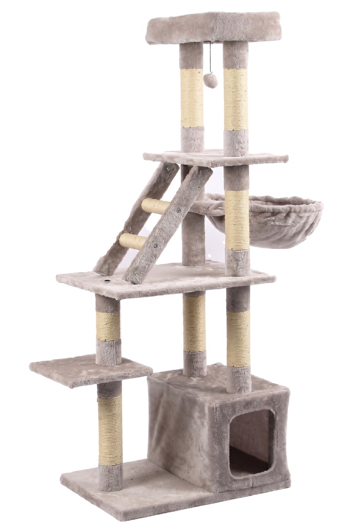 [506-6985] Tommy Çok Katlı Lüks Gri Kedi Tırmalama Evi 60x40x148