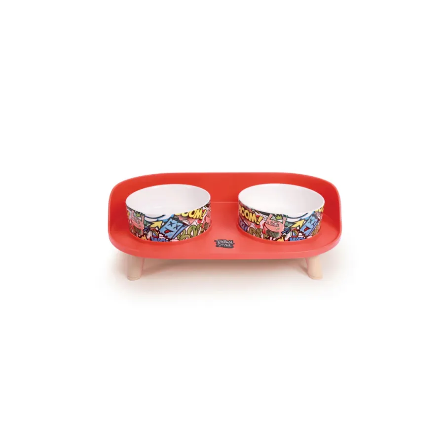 [10554099] M-Pets Altıtude Urban Style Kırmızı 2'li Mama Kabı Standı
