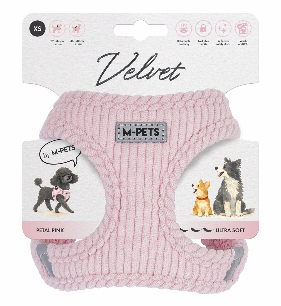 [10860707] M-Pets Velvet Dog Köpek Göğüs Tasması (Pembe, M)