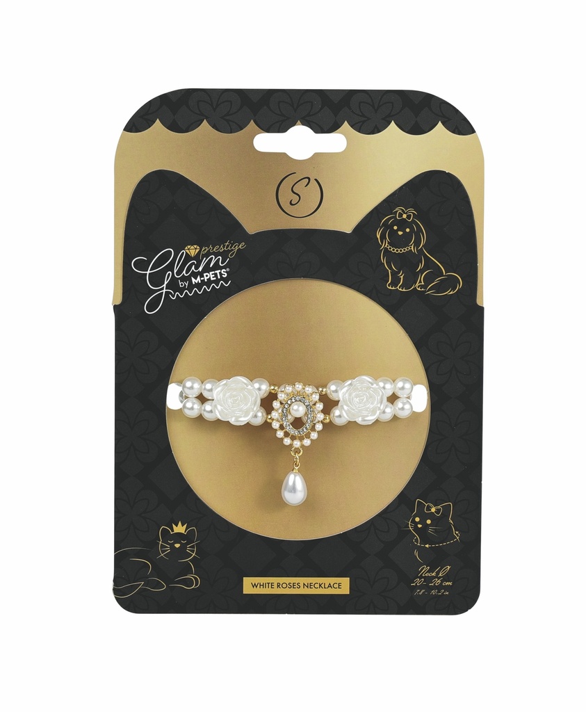 M-Pets Glam Prestige White Roses Köpek Kolyesi